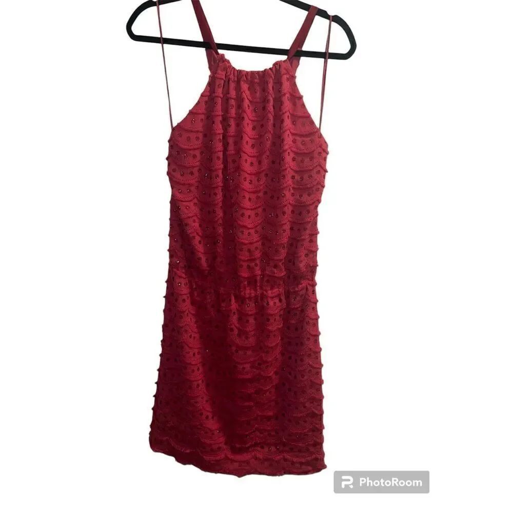 ✨Nicole Miller Artelier Scalloped Tier Halter Neck Sheath Sz Medium Pink Dress✨